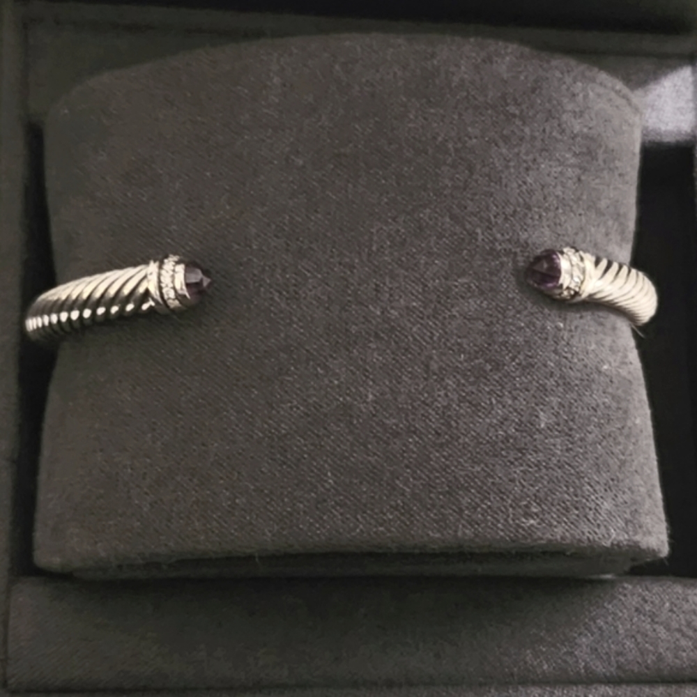 David Yurman Wire Bracelet Amethyst and Diamond 14k & 925 - Picture 3 of 13